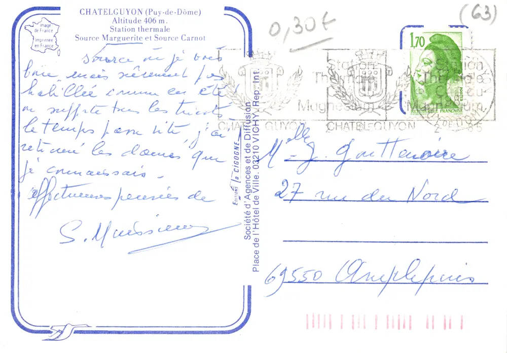 Quelle Gubler VI genannt Carnot — Höhle mit Brunnen und Besuchern — Verlag: Société d'Agences et de Diffusion - Rückseite