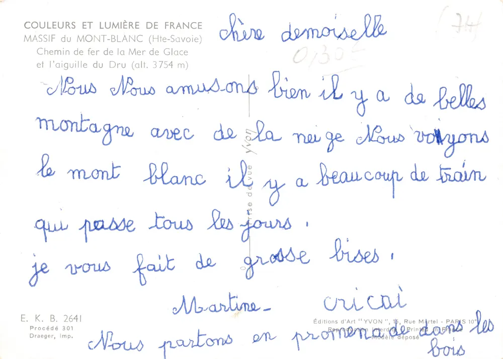 Mont Blanc — Dru-Nadel (Höhe 3754 m) — Éditions d'Art 'YVON', Paris - Rückseite