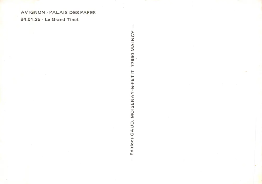 Avignon - Palais des Papes — Le Grand Tinel — Éditions Maincy - Verso