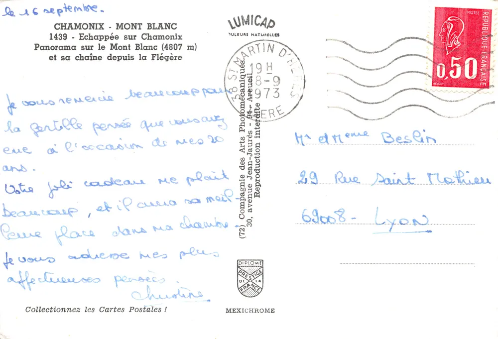 Mont Blanc — Panorama von Flégère — Verlag IRIS - Rückseite