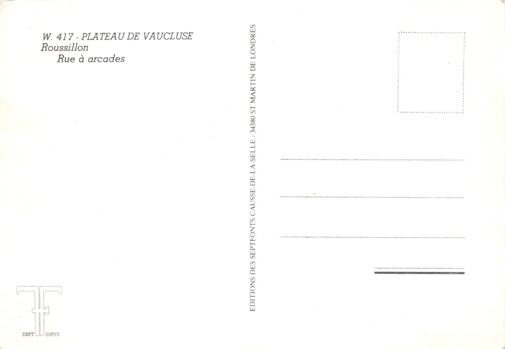 Plateau de Vaucluse — rue à arcades — Éditions des Septfonts - Verso