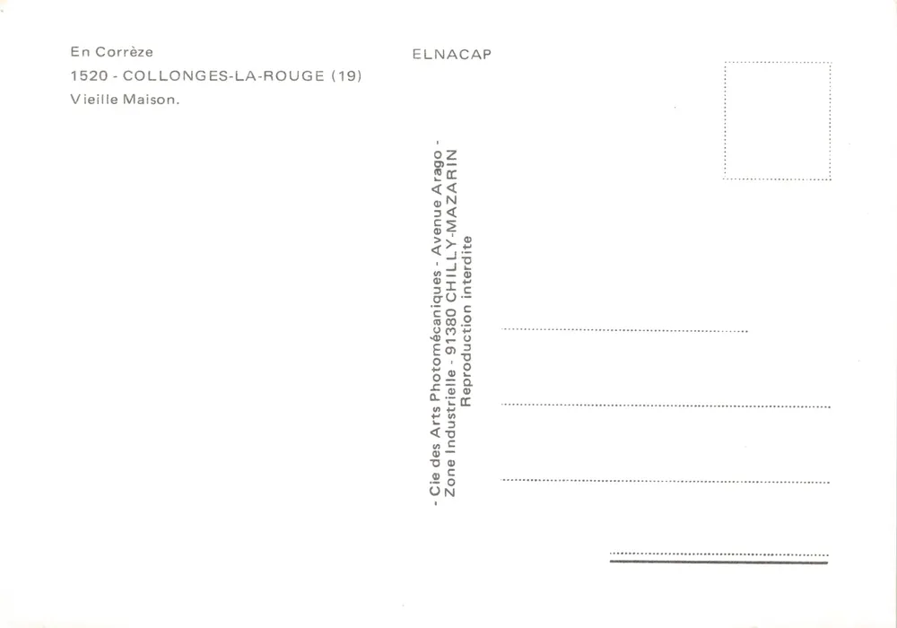 Collonges-la-Rouge — Altes Haus — Verlag Elnacap - Rückseite