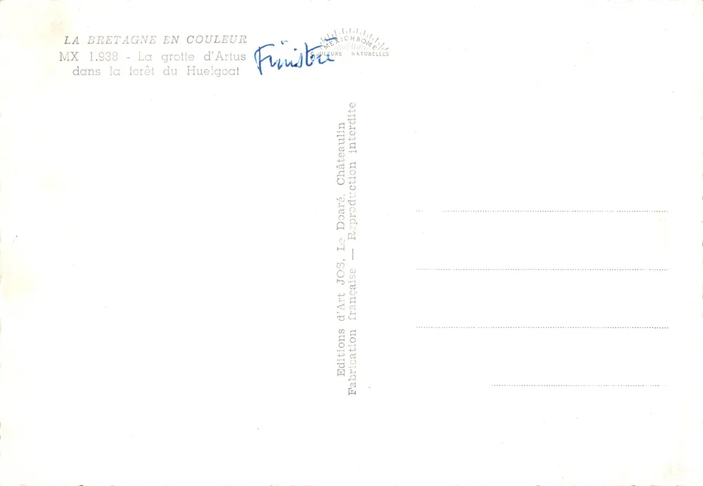 Höhle Artus — in der Forêt de Huelgoat — Editions d'Art Jos, Châteaulin - Rückseite