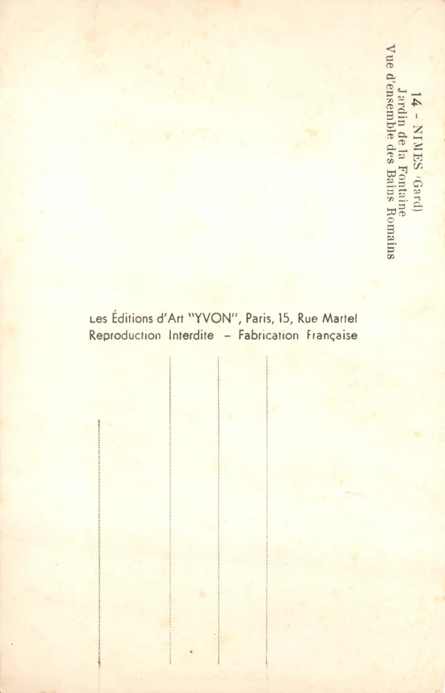 Garten der römischen Bäder — Gesamtansicht — Art Editions 'YVON', Paris - Rückseite