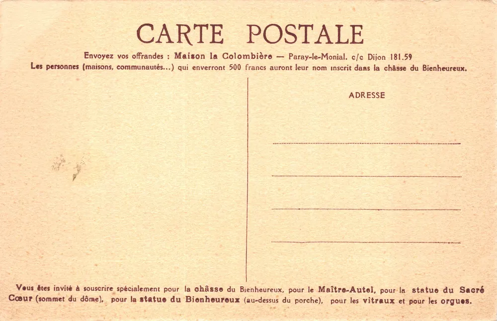 Kapelle von Paray-le-Monial — Verlag: Maison Colombière, c/c Dijon 181.59 - Rückseite
