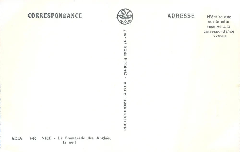 Nice — La Promenade des Anglais la nuit — ADIA 446 - Verso