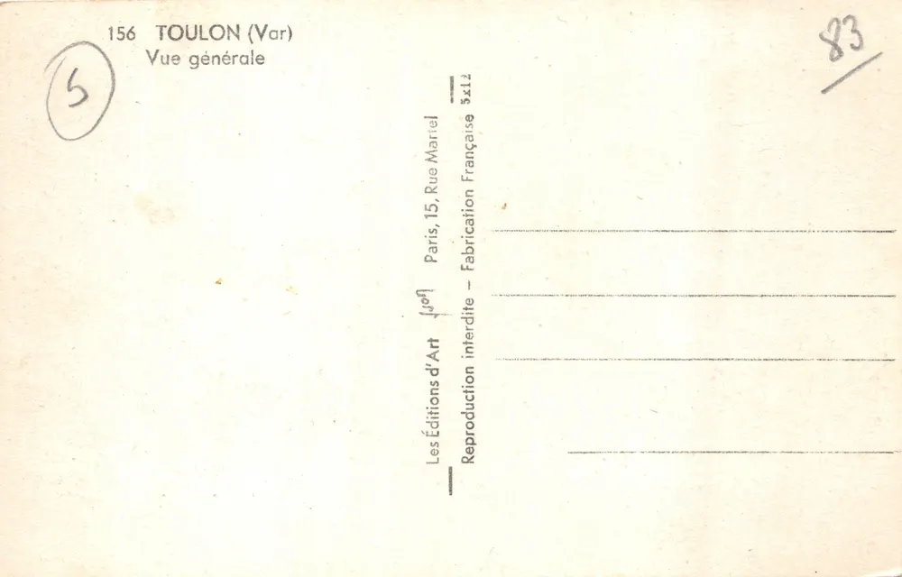 Toulon (Var) — allgemeiner Blick — Les Éditions d'Art, Paris - Rückseite