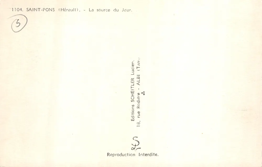Saint-Pons (Hérault) — La source du Jaur — Éditions Scheitler, Albi - पीछे