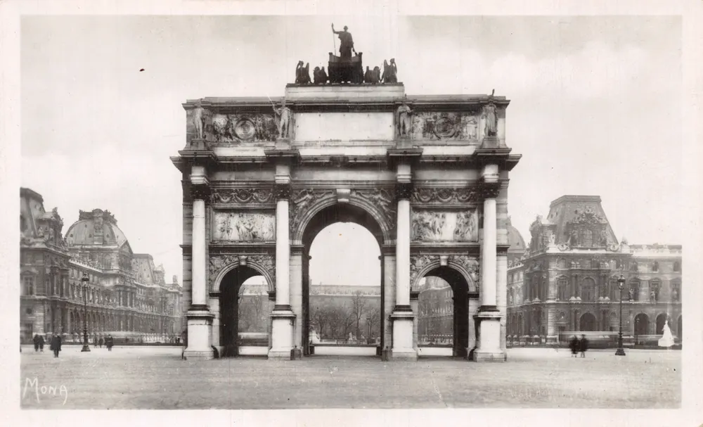 Arc de Triomphe du Carrousel — Ansicht mit dem Louvre — Verlag MONA, Paris - Vorderseite
