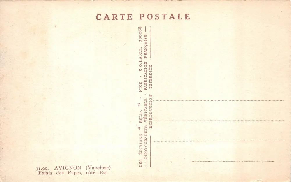 Avignon — Palais des Papes, côté Est — Éditions Bella - 뒷면
