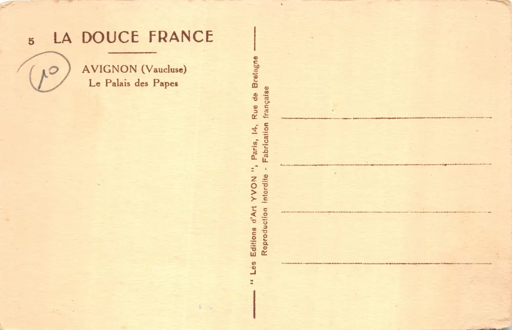 Avignon — Palais des Papes — éditeur YVON - पीछे