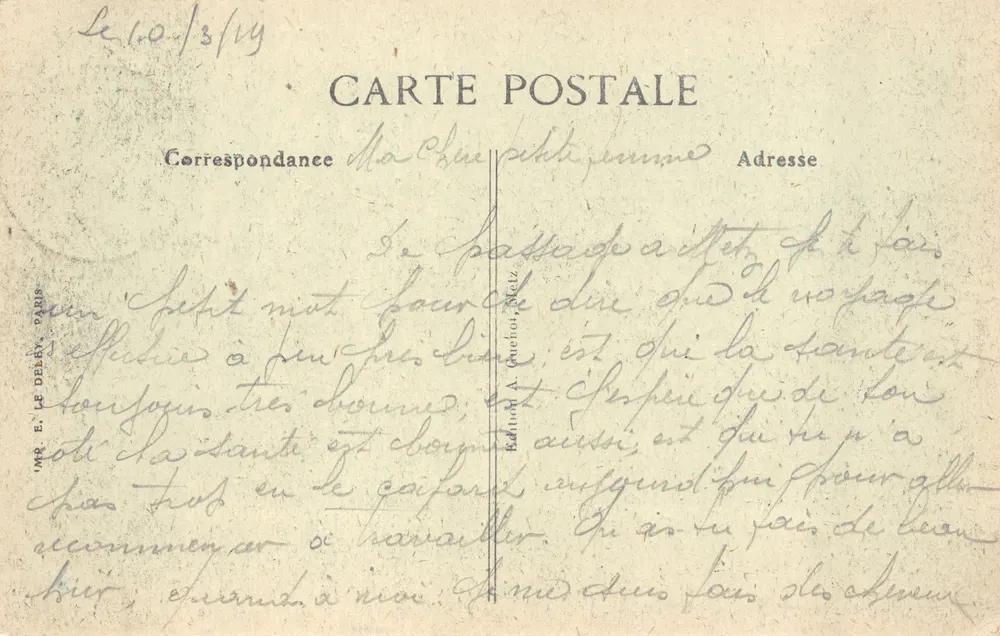 Metz — La Cathédrale — Éditeur A. Le Delby, Paris - Verso