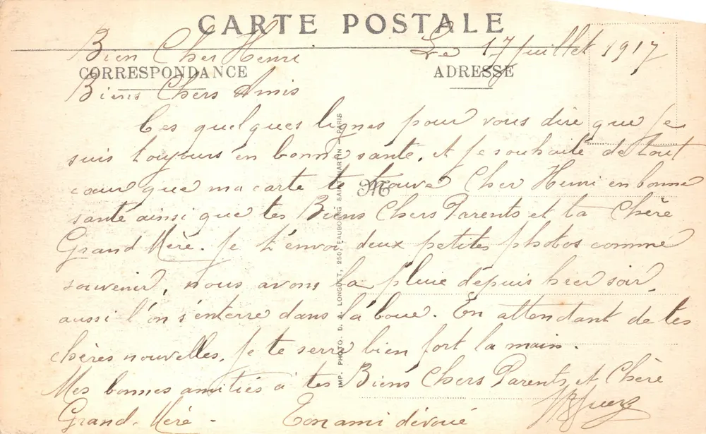 Zerstörtes Haus in Soissons — rue du Château — Verleger P. C. Soissons, n°3 - Rückseite