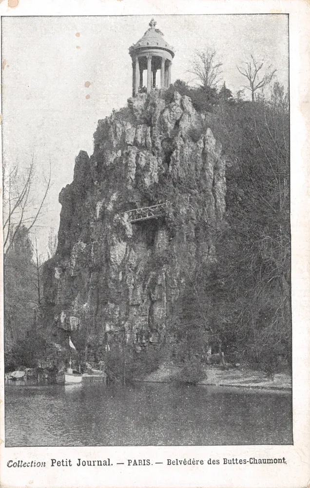 Ausblick von den Buttes-Chaumont — Monument auf Felsen mit Fußgängerbrücke — Sammlung Petit Journal - Vorderseite