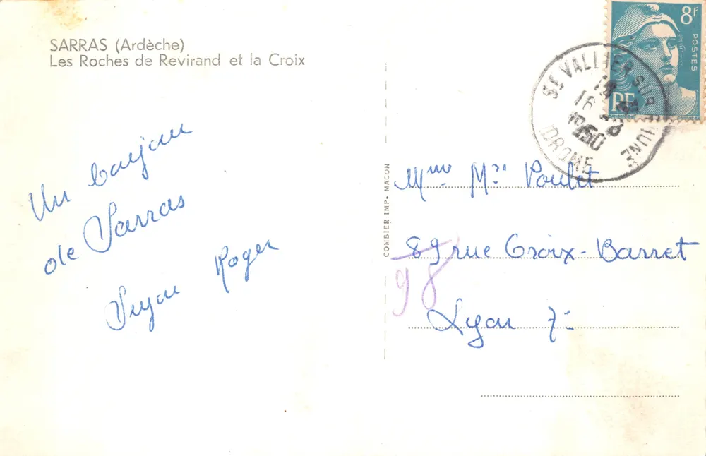Die Felsen von Revirand und das Kreuz — Sarras (Ardèche) — Verlag COUBIER IMP. MACON - Rückseite