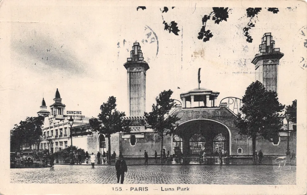 Paris — Luna Park — entrée monumentale avec colonnes et bâtiment de dancing - Recto