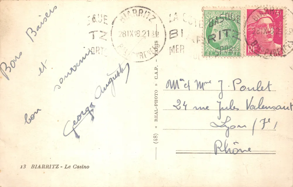 Biarritz — El Casino — editor Tarjeta postal antigua n°13 - Reverso