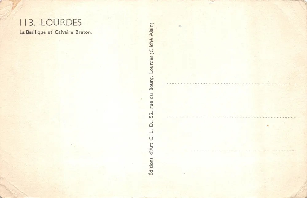 Lourdes — Basilika und Bretonischer Calvarienberg — Éditions d'Art Alain - Rückseite
