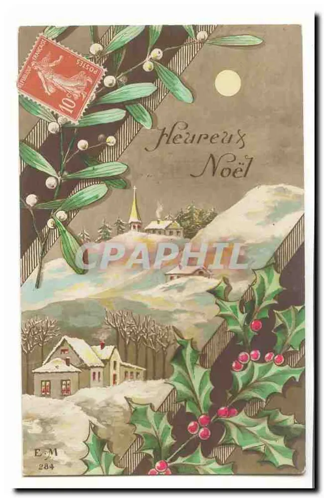 Paesaggio invernale — villaggio innevato con chiesa — E·M 284 - Recto