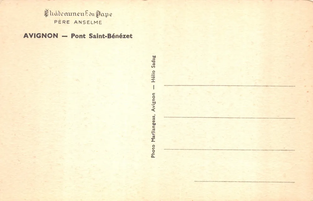 Avignon — Brücke Saint-Bénézet — Verlag Châteauneuf du Pape Père Anselme - Rückseite