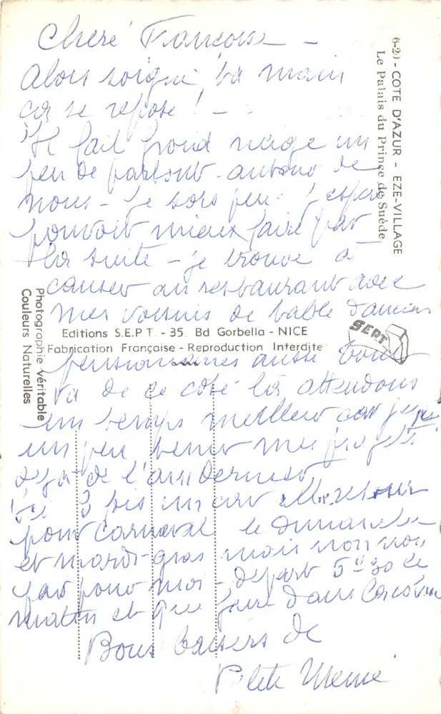 Pflastergasse in Eze-Village — Schloss des Fürsten von Monaco — Editions S.E.P.T. - 6-2) - Rückseite