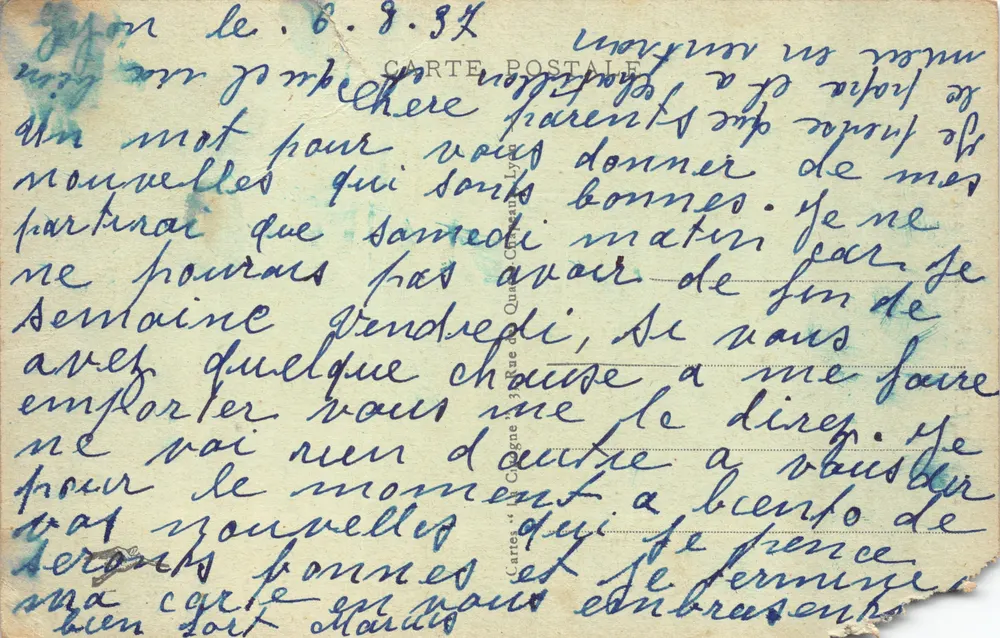 Lyon - Le Monument aux Morts - Éditeur : Cartes « Cognac » - Verso