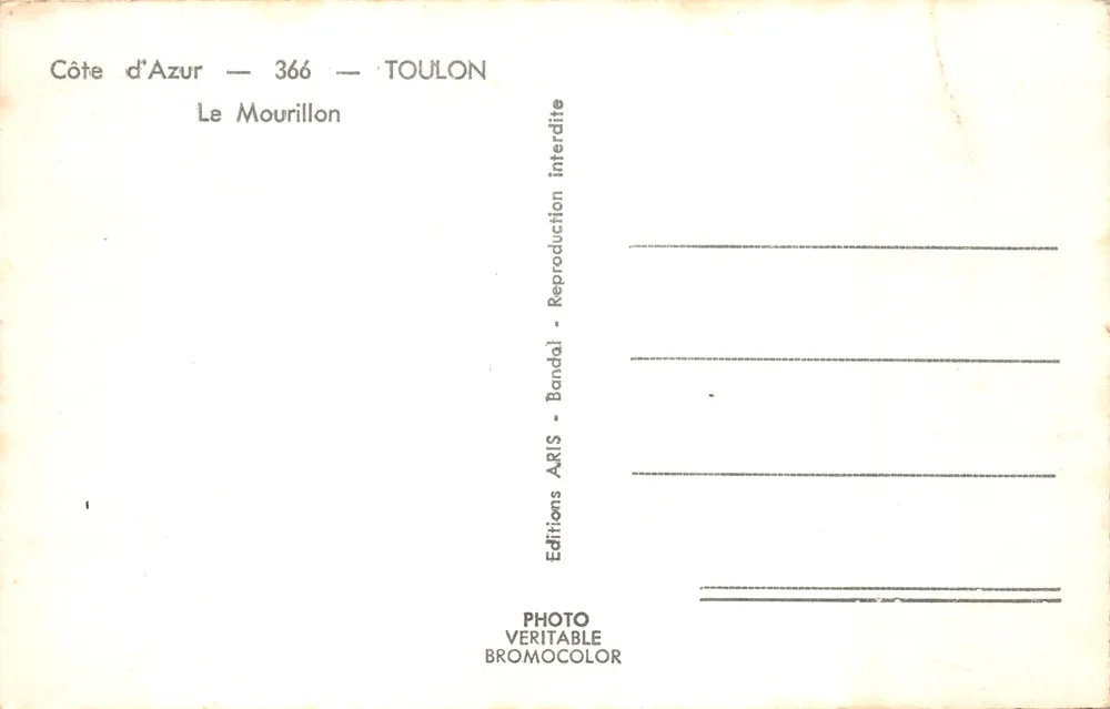 Le Mourillon — vue du port avec palmiers — Éditions ARIS - Verso
