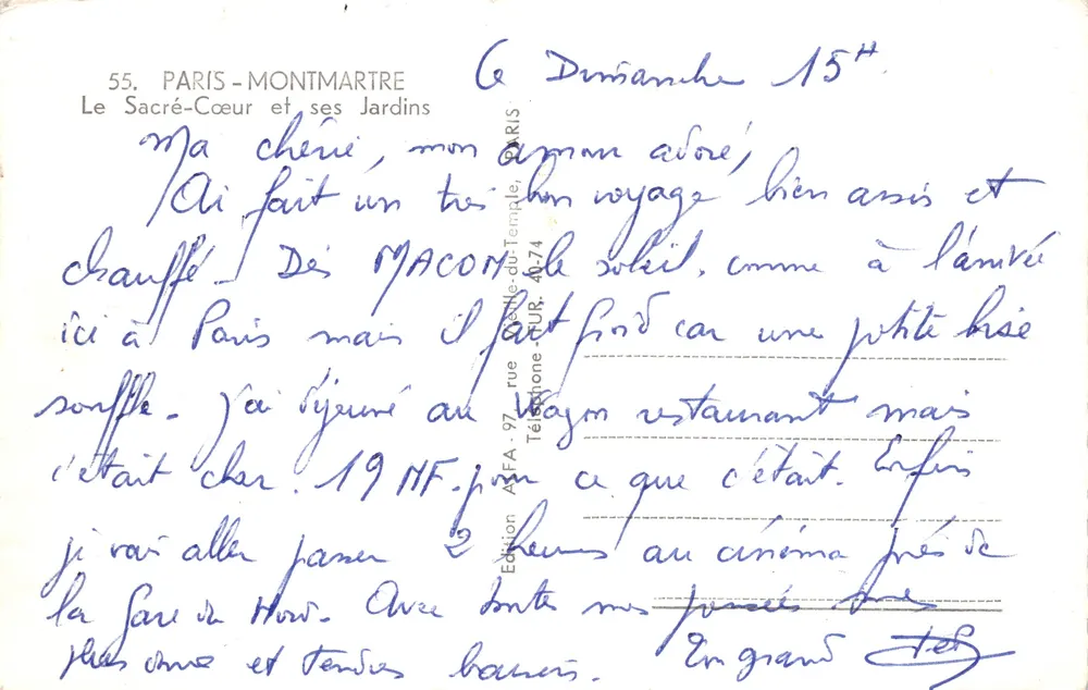 Paris-Montmartre — Ansicht des Sacré-Cœur und seiner Gärten — Ausgabe AFA, Nr. 55 - Rückseite