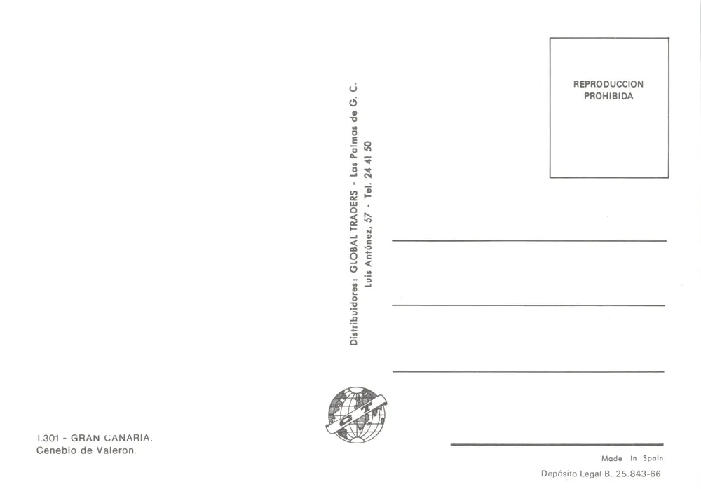 Cenobio de Valerón — Höhle mit Felsunterkünften — Verlag GLOBAL TRADERS, Nr. I.301 - Rückseite