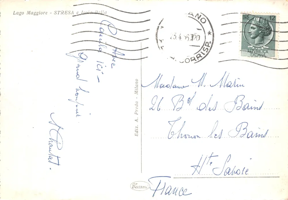 Lago Maggiore — Ansicht von Stresa und Isola Bella — Verlag Ediz. A. Preda - Rückseite