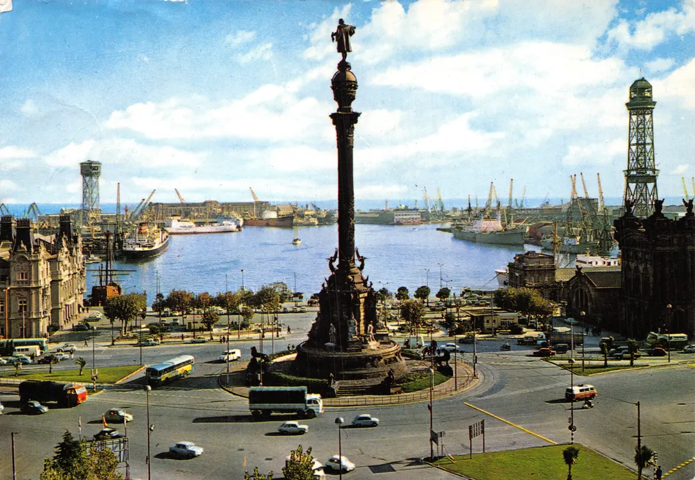Barcelona — Hafen und Denkmal von Colón — Antike Ansichtskarte Barcelona N.º 1 - Vorderseite