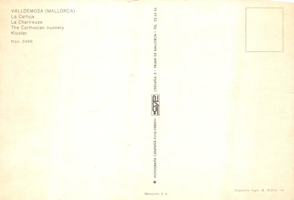 Valldemosa (Mallorca) — Das Kloster, Verlag Werticrom, S.A. n° 3469 - Rückseite