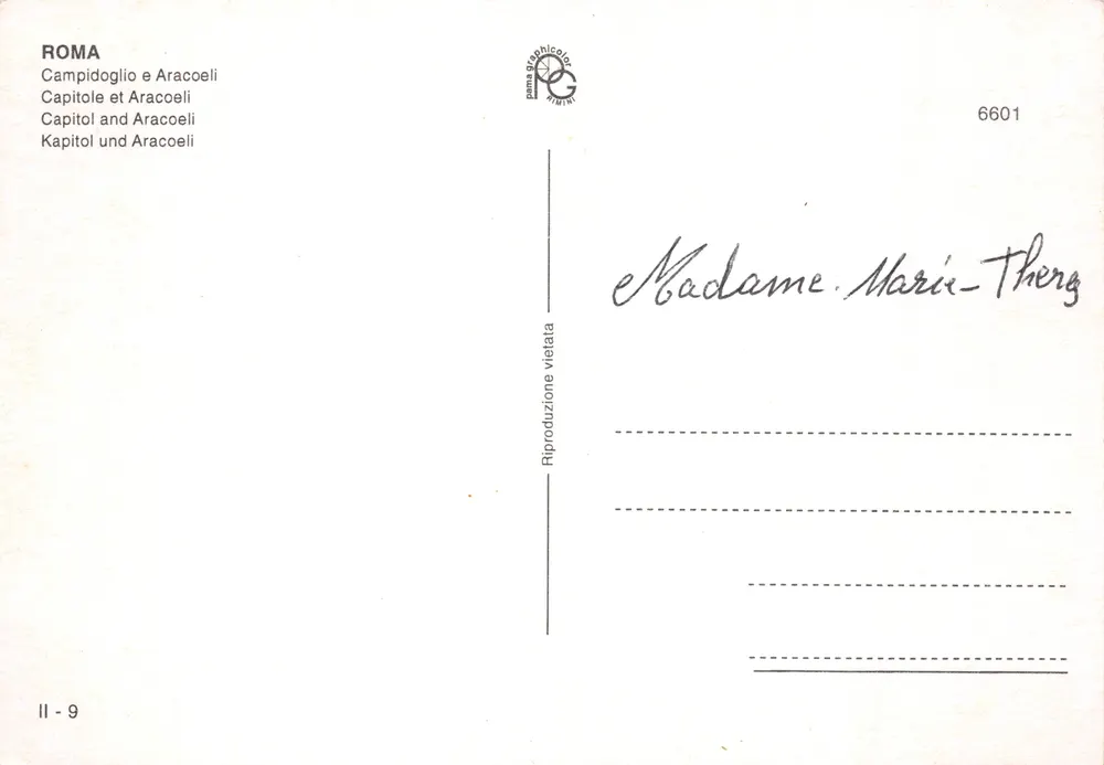Rom — Treppen des Kapitols und der Aracoeli — Verlag Panna Graphicolor, Nr. 6601 - Rückseite
