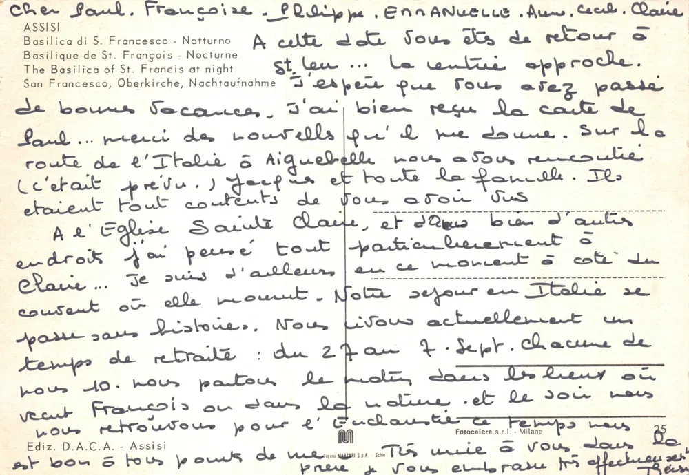 Assisi - Basilika des Heiligen Franziskus - Nachtszene — Verlag Ediz. D.A.C.A. - Assisi - Rückseite