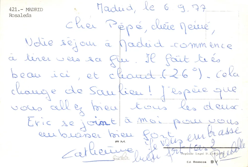 Garten von Rosaleda — Verzierte Fontäne mit Rosen — Verlag Ed. Beascoa, Nr. 421 - Rückseite