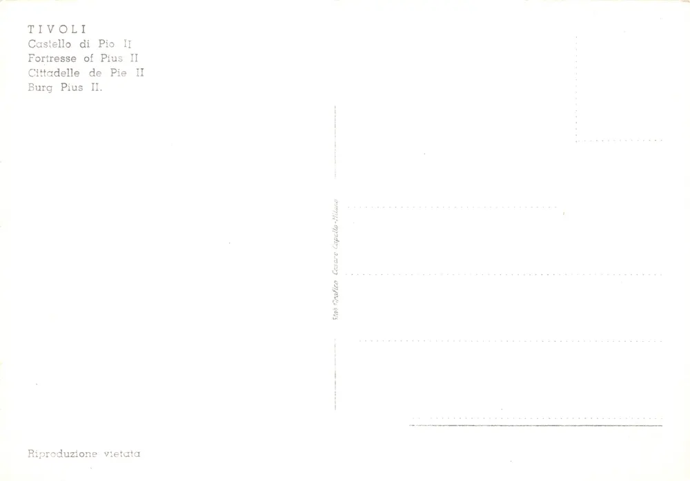 Tivoli — Schloss Pius II — Verlag Van Grafton, Cesare Capella-Milano - Rückseite