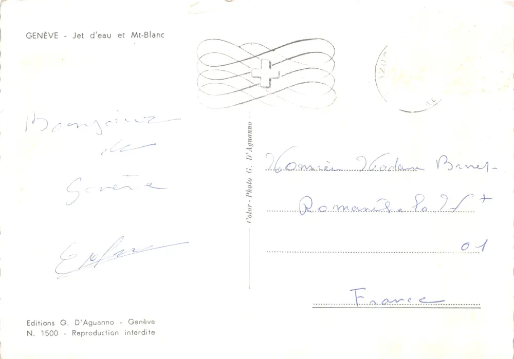 Genf — Jet d'eau und Mont-Blanc — Editions G. D'Aguanno, Nr. 1500 - Rückseite