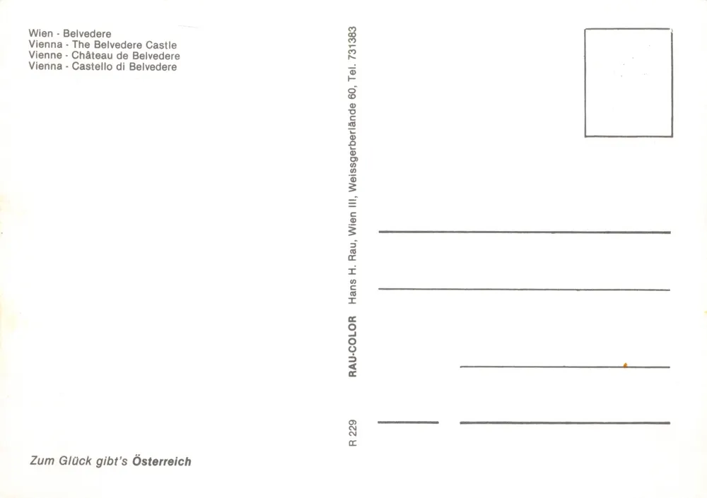 Belvedere - Schloss Belvedere — Verlag Hans H. Rau, Nr. R 229 - Rückseite