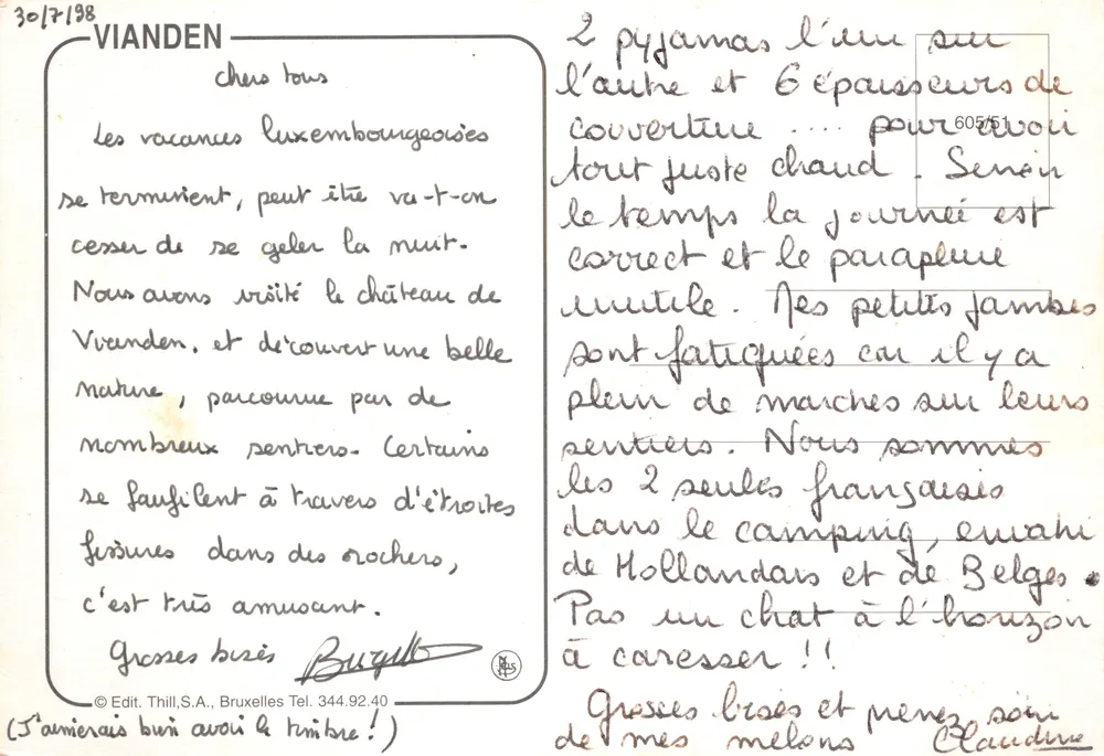 Vianden — Ansicht des Schlosses und Dorfes — Verlag Edit. Thill, S.A - Rückseite