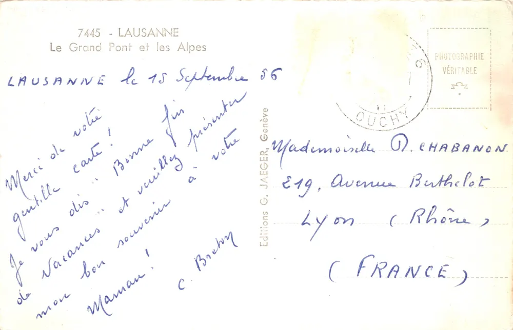 Lausanne — Der grosse Brücke und die Alpen — Éditions G. Jaeger, Genf - Rückseite
