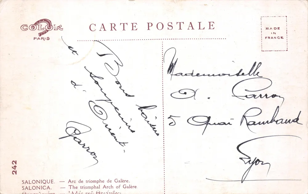 Thessaloniki — Triumphbogen von Galère — Verlag COLOR PARIS n°242 - Rückseite
