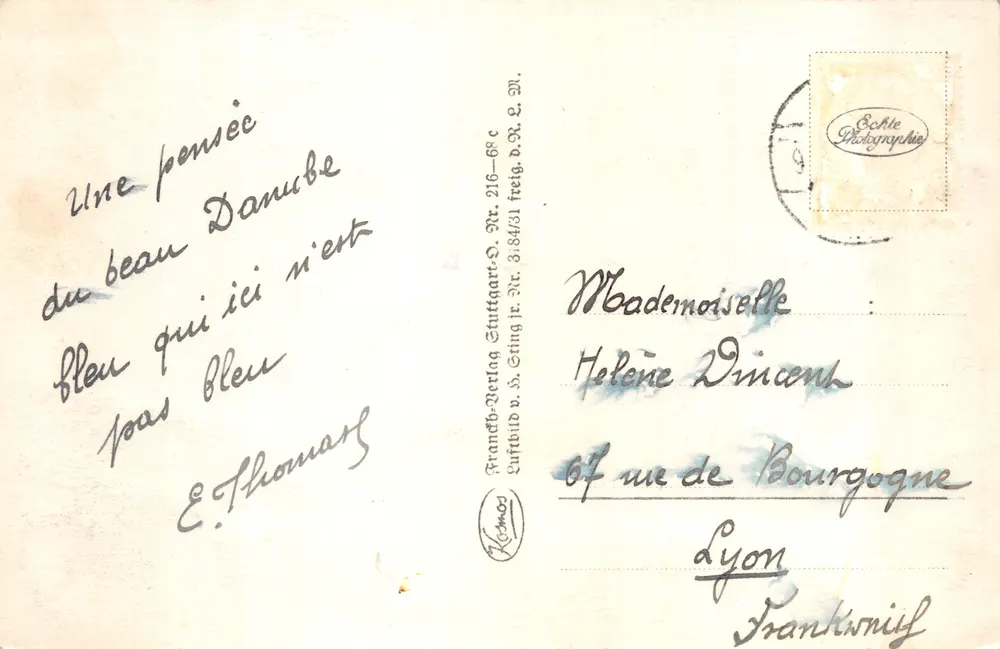 Worms — luftige Ansicht der Stadt und des Flusses — Verlag Frankh-Verlag Stuttgart - Rückseite