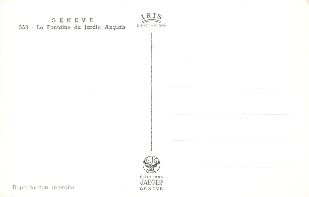 Genf — Fontäne des englischen Gartens — Éditions Jaeger - Rückseite