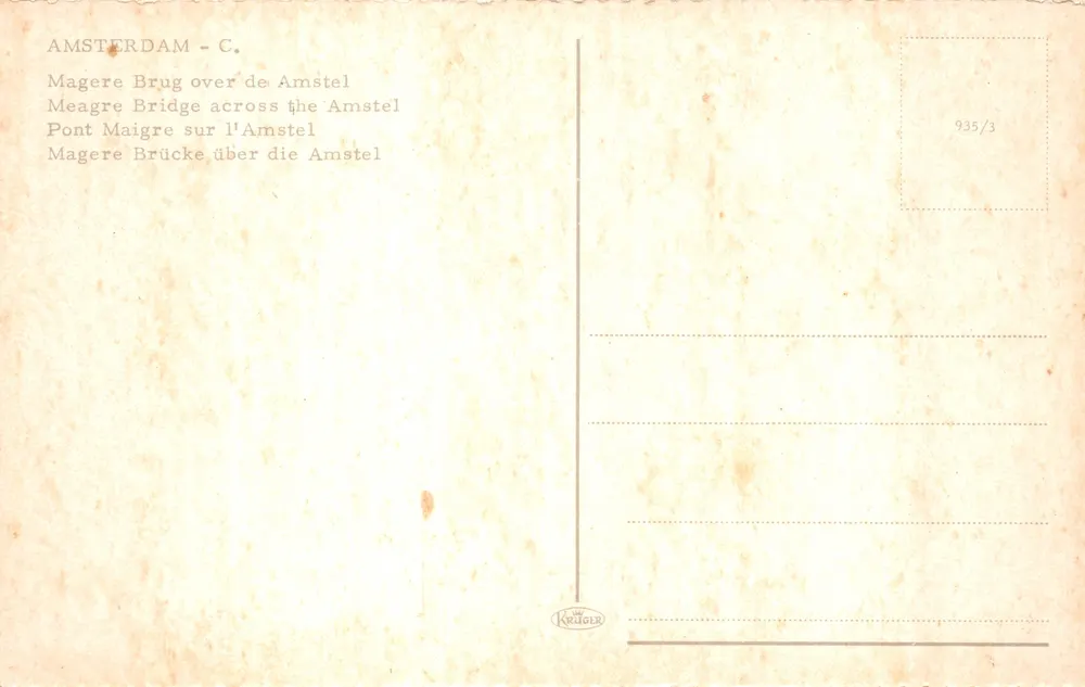Amsterdam — Magere Brücke über die Amstel — Verlag Krüger, Nr. 935/3 - Rückseite