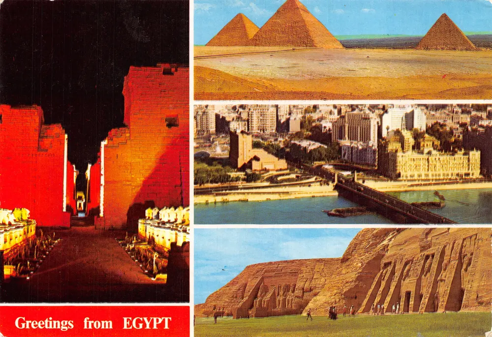 Ägypten — Pyramiden von Gizeh, Stadt Kairo, Tempel von Karnak, Tempel von Abu Simbel — Verlag: POST CARD EGYPT - Vorderseite