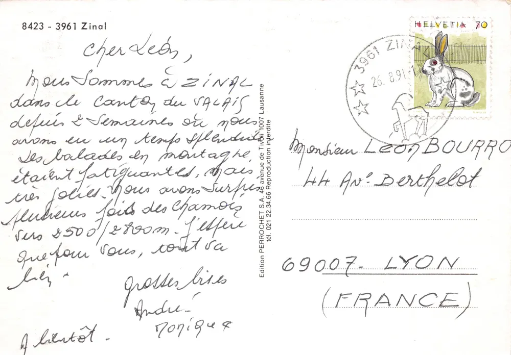 Zinal — Panoramablick und alpine Dorf — Ausgabe Perrochet S.A. - Rückseite