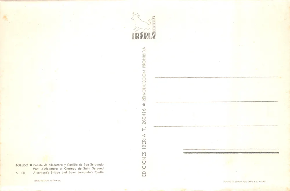 Toledo — Brücke Alcántara und Schloss Saint-Servando — Iberia Editions - Rückseite