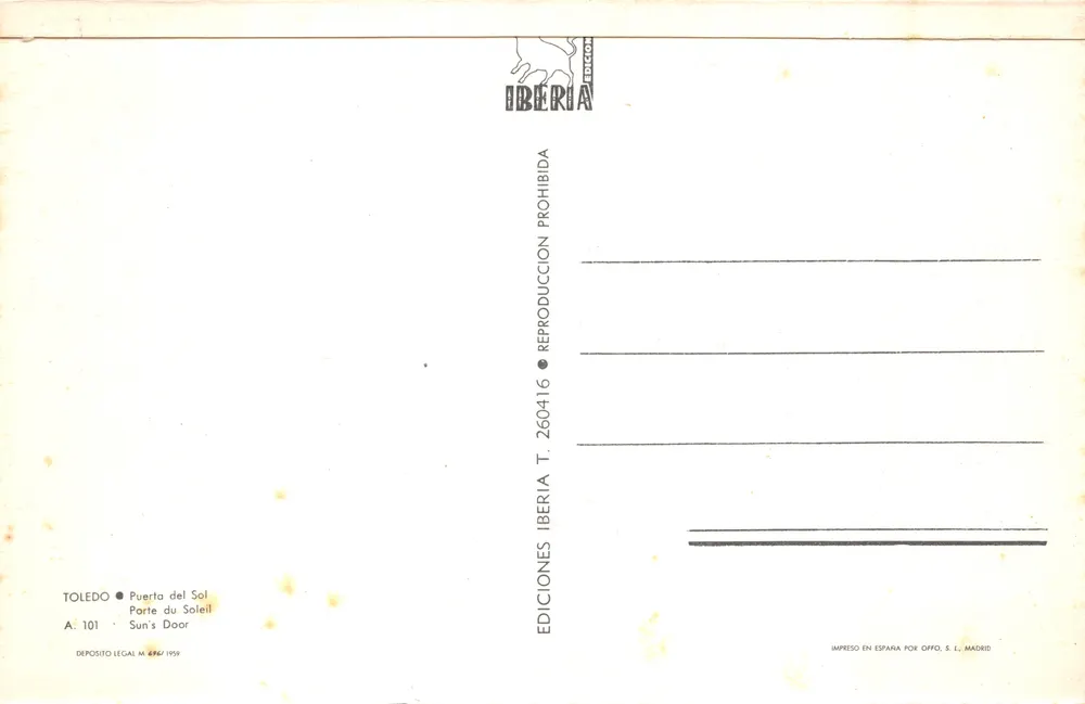 Toledo — Porte du Soleil (Puerta del Sol) — Iberia Editions, n° A.101 - Rückseite