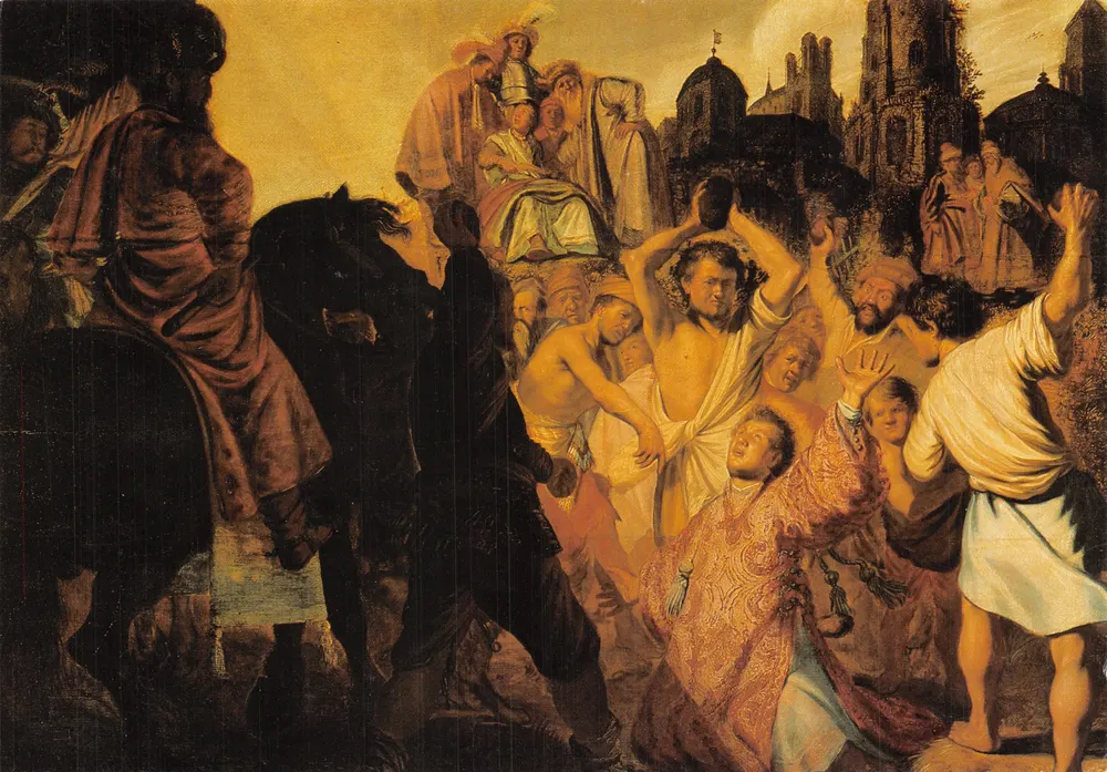 Die Steineigung des Heiligen Stephan — religiöse Szene — reproduziert vom Musée des Beaux-Arts de Lyon - Vorderseite