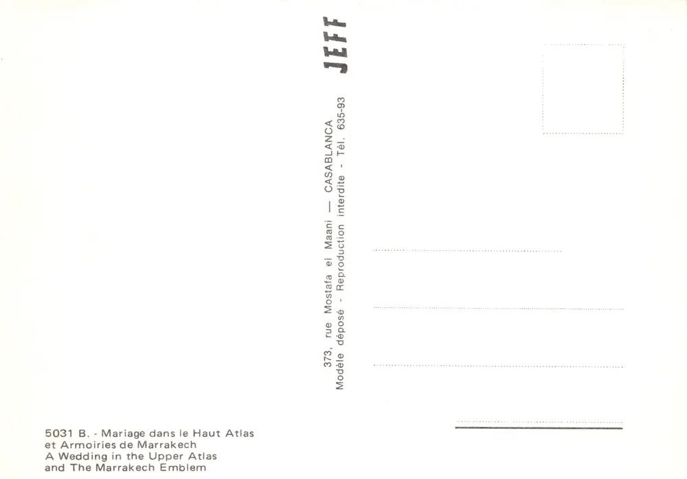 Hochzeit im Hoch Atlas — Szene einer Hochzeitsprozession — Verlag JEFF, Nr. 5031 B - Rückseite